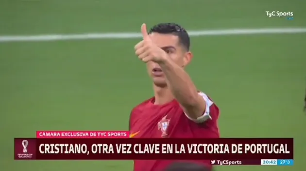 A camera picked up Cristiano Ronaldo's reaction to the goal being given to Bruno Fernandes - Bóng Đá