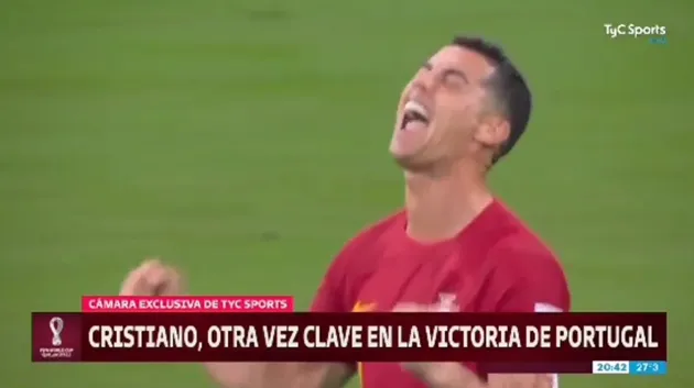 A camera picked up Cristiano Ronaldo's reaction to the goal being given to Bruno Fernandes - Bóng Đá