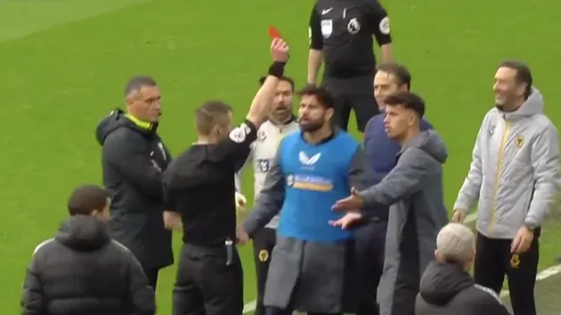 Diego Costa holds back furious Wolves star after red card for pushing assistant referee - Bóng Đá