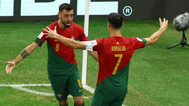 A camera picked up Cristiano Ronaldo's reaction to the goal being given to Bruno Fernandes - Bóng Đá