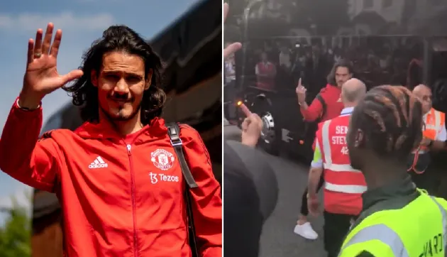 Edinson Cavani gives middle finger to Manchester United supporter after final match for the club - Bóng Đá