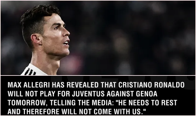 Tại sao Ronaldo vắng mặt ở trận thua sốc của Juventus trước Genoa? - Bóng Đá