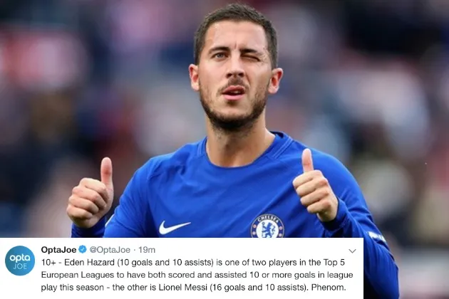 Hazard chỉ còn kém mỗi Messi ở thời điểm hiện tại - Bóng Đá