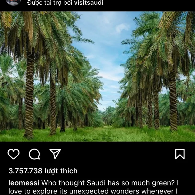 'Who thought Saudi has so much green?' - Lionel Messi worries Barcelona and Inter Miami fans with sponsored Instagram post - Bóng Đá