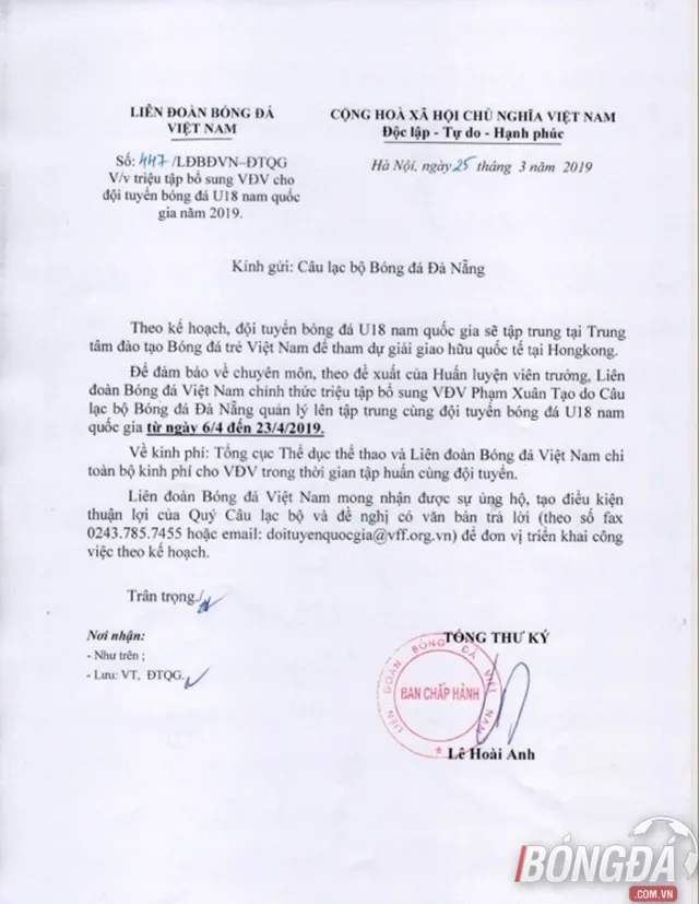 HLV Hoàng Anh Tuấn gọi Xuân Tạo bổ sung cho U18 Việt Nam - Bóng Đá