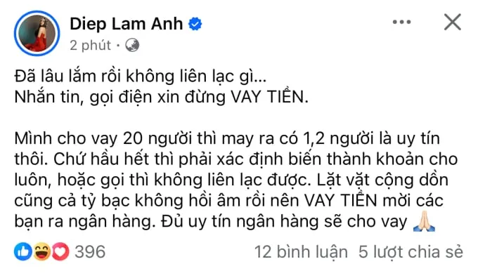 Bài chia sẻ của Diệp Lâm Anh nhanh chóng thu hút sự quan tâm của khán giả. 