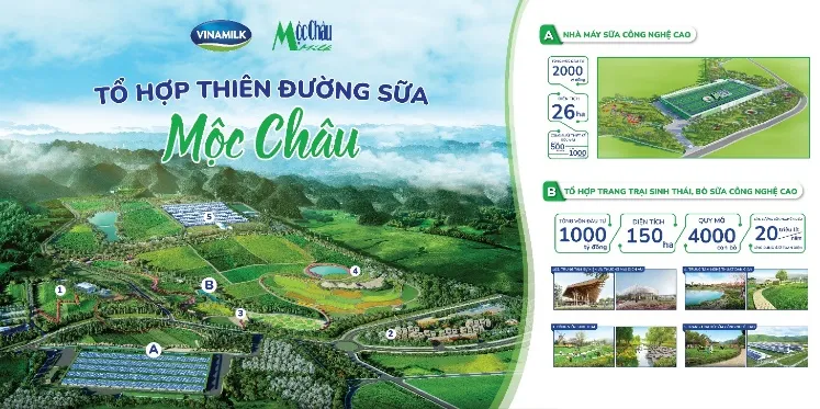 Tổ hợp dự án “Thiên đường sữa Mộc Châu” được Vinamilk và Mộc Châu Milk phát triển và xây dựng như một hệ sinh thái khép kín từ sản xuất nông nghiệp tới chế biến sữa công nghệ cao, kết hợp du lịch sinh thái theo định hướng phát triển bền vững. Dự án có tổng vốn đầu tư 3150 tỷ đồng trên diện tích quy hoạch 176ha tại huyện Mộc Châu, tỉnh Sơn La