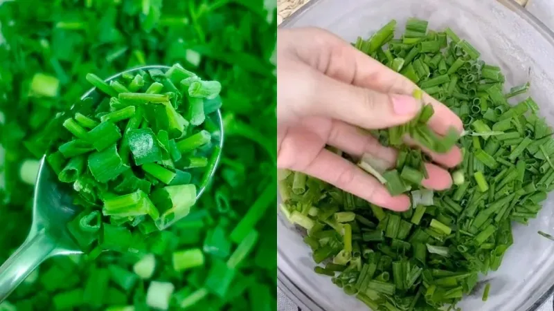 Để bảo quản hành lá được lâu hơn, bạn hãy thử cắt nhỏ hành lá ra
