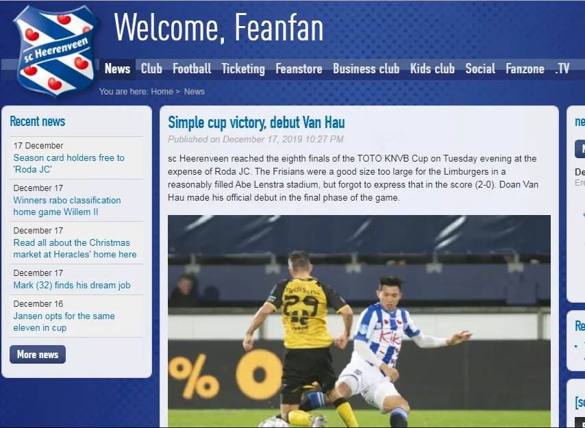 Báo Hà Lan nói 1 điều đặc biệt về màn ra mắt của Đoàn Văn Hậu ở Heerenveen - Bóng Đá