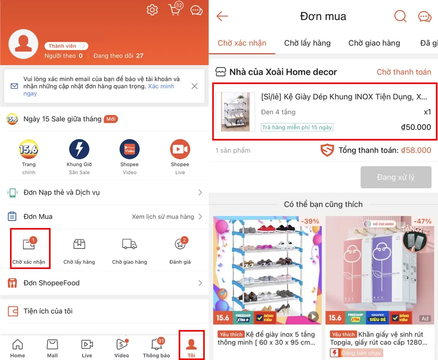 cach huy don hang shopee