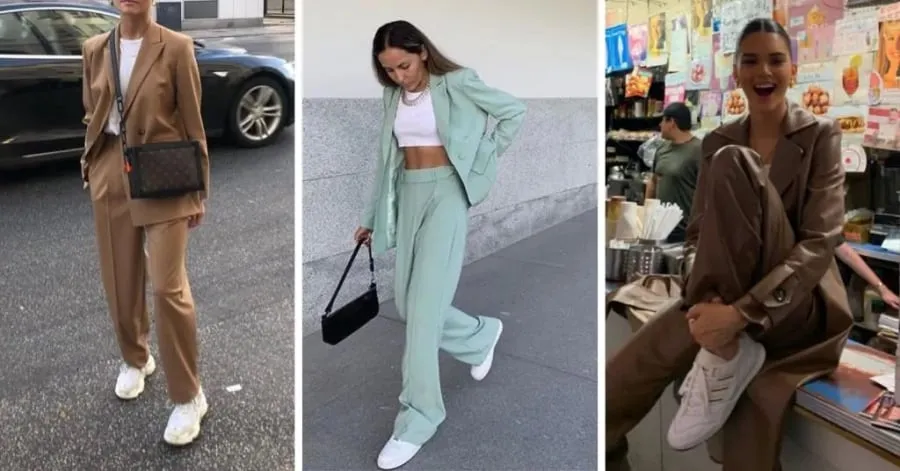 Phong cách sproty mix với giày sneaker trắng cho chị em văn phòng