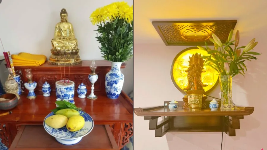 Bình hoa trên bàn thờ được đặt theo nguyên tắc