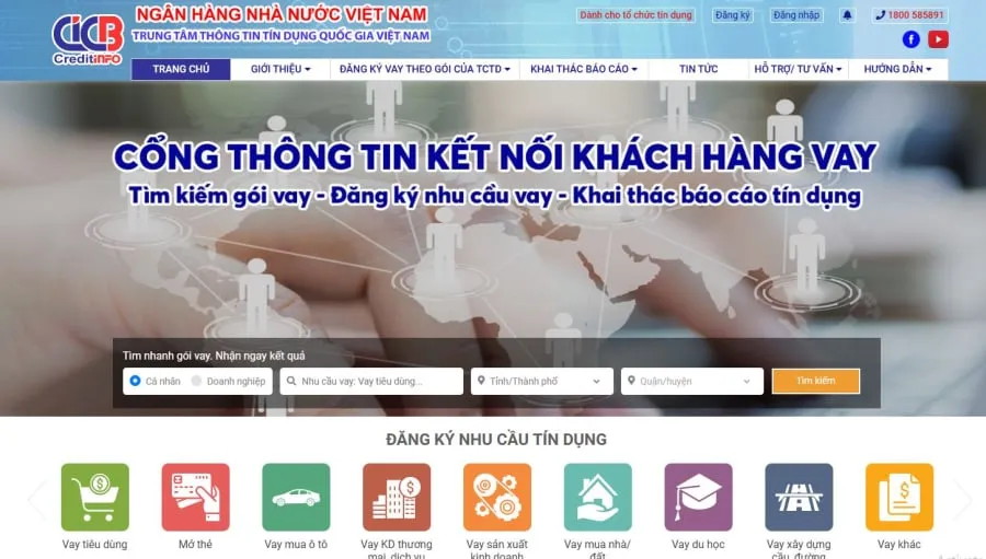 Trang web của Trung tâm Thông tin Tín dụng Quốc gia (CIC).