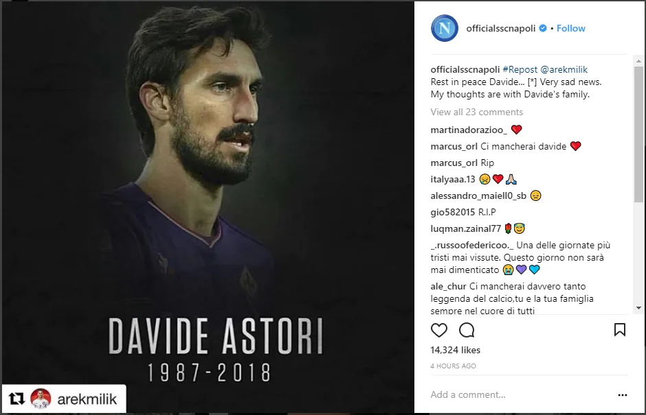 Sao Serie A ngậm ngùi trước sự ra đi của Davide Astori - Bóng Đá